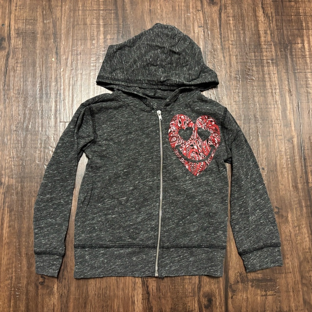Lauren Moshi Charcoal Hoodie with Red Bandana Heart girls size 4